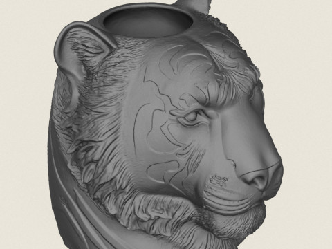 Tiger Head Vase 3D Print Model
