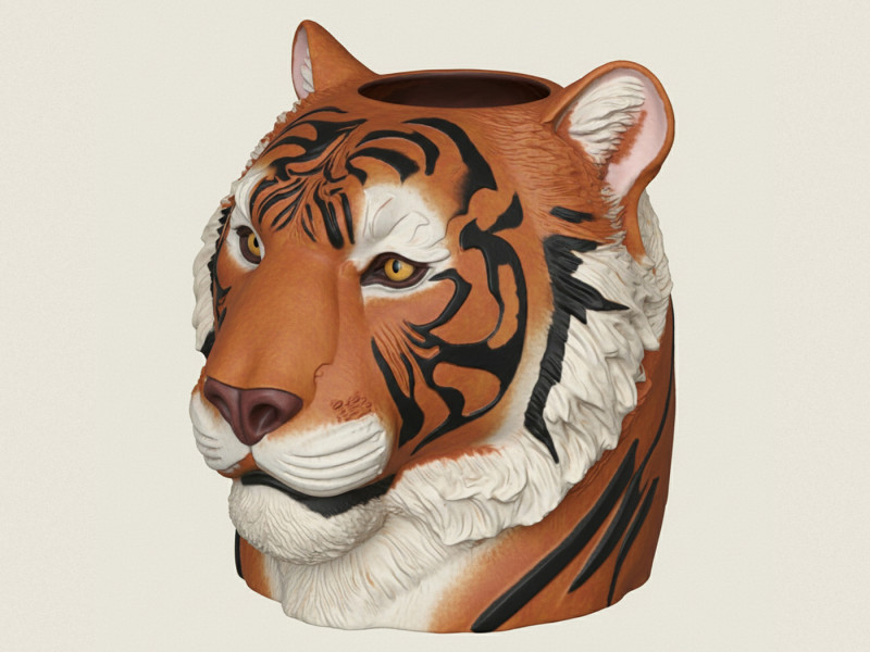 Tiger Head Vase 3D Print Model .c4d .max .obj .3ds .fbx .stl .blend