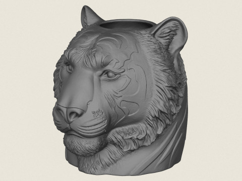 Vase T&ecirc;te de Tigre Modèles 3D en vedette