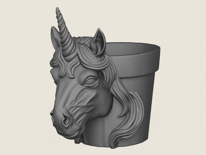 独角兽马头花盆 3D 打印模型 .c4d .max .obj .3ds .fbx .stl .blend 