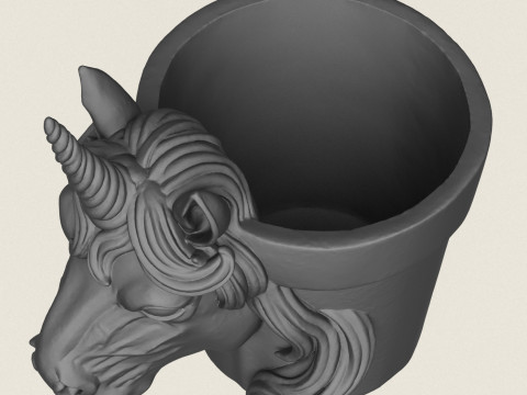 独角兽马头花盆 3D 打印模型
