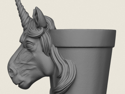 独角兽马头花盆 3D 打印模型