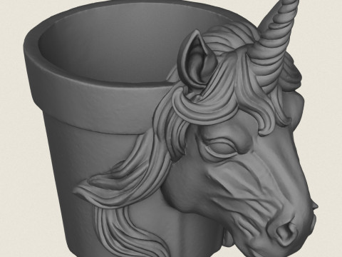 独角兽马头花盆 3D 打印模型