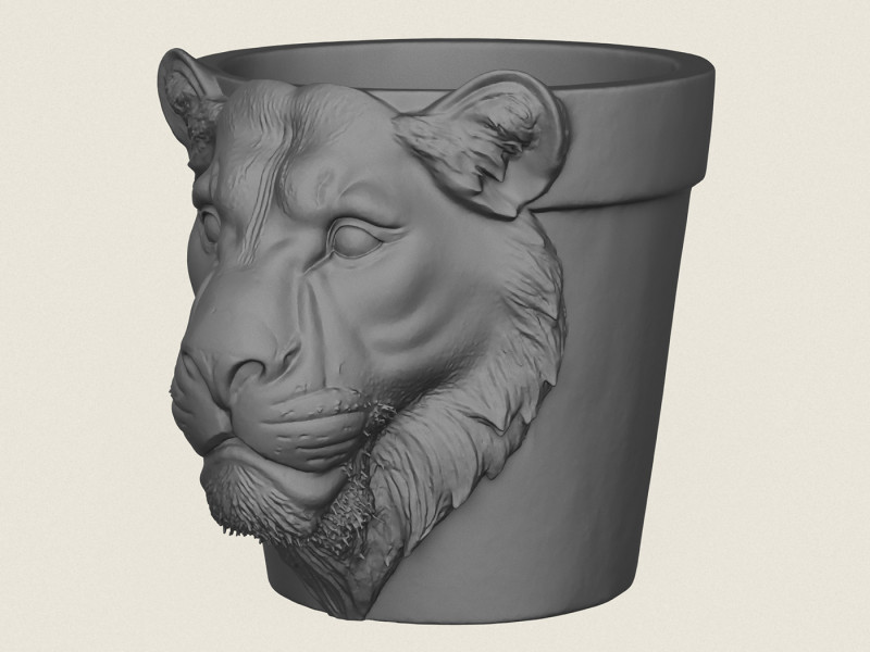 암사자 헤드 화분 인쇄 준비 3D 프린트 모델 .c4d .max .obj .3ds .fbx .stl .blend