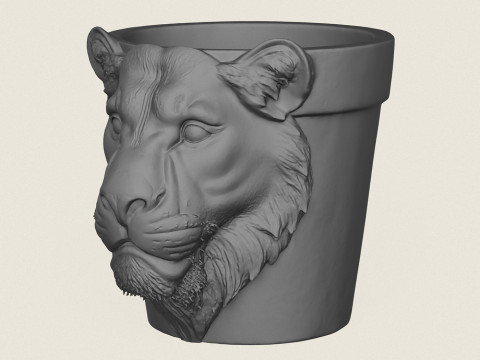 암사자 헤드 화분 인쇄 준비 3D 프린트 모델