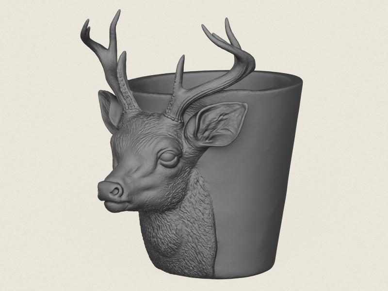 Druckfertig für den Blumentopf mit Hirschkopf 3D Druckmodell .c4d .max .obj .3ds .fbx .stl .blend