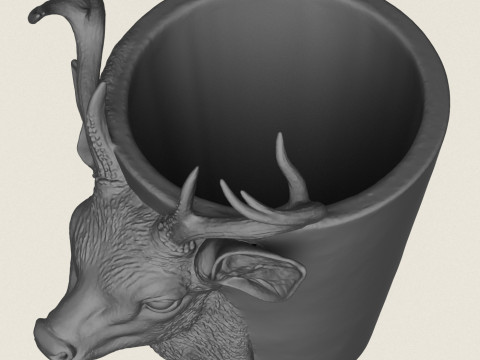 Druckfertig für den Blumentopf mit Hirschkopf 3D Druckmodell