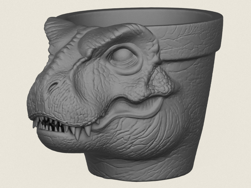 Dinosaur Trex Head Planter 3D Print Model .c4d .max .obj .3ds .fbx .stl .blend 