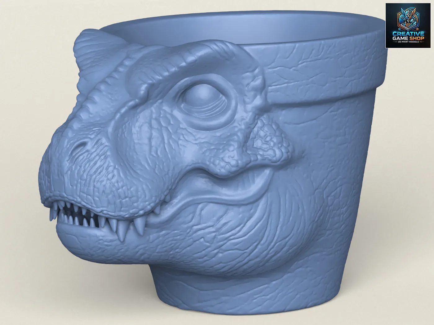 Dinosaur Trex Head Planter 3D Print Model .c4d .max .obj .3ds .fbx .stl .blend 