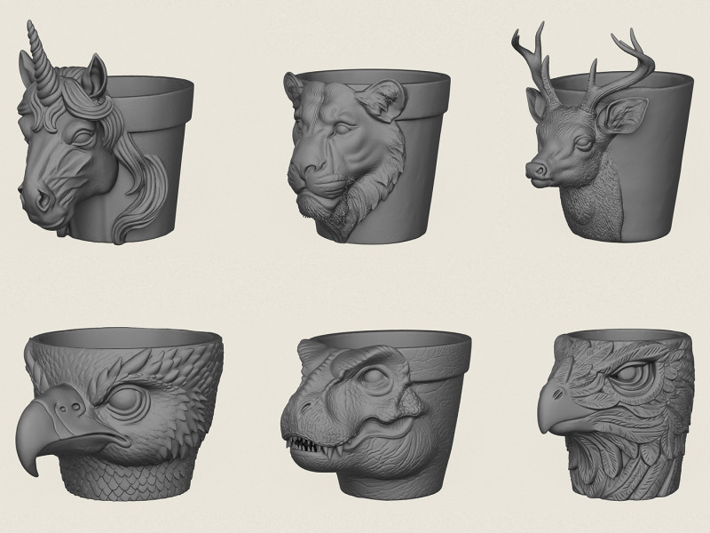 Collection de jardinières à visage d'animal Modèles 3D en vedette .c4d .max .obj .3ds .fbx .stl .blend 
