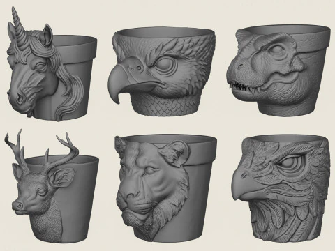 Kolekcja doniczek z głowami zwierząt Model do druku 3D