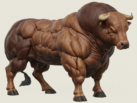 Muscular Bison Bull 3D Print Model