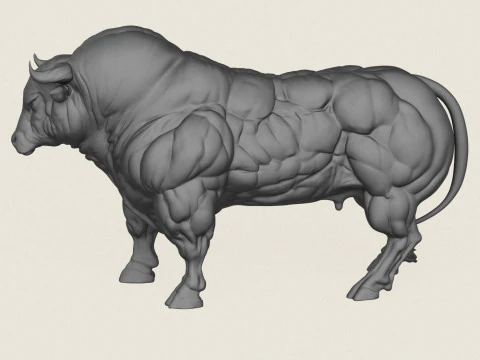 Muscular Bison Bull 3D Print Model
