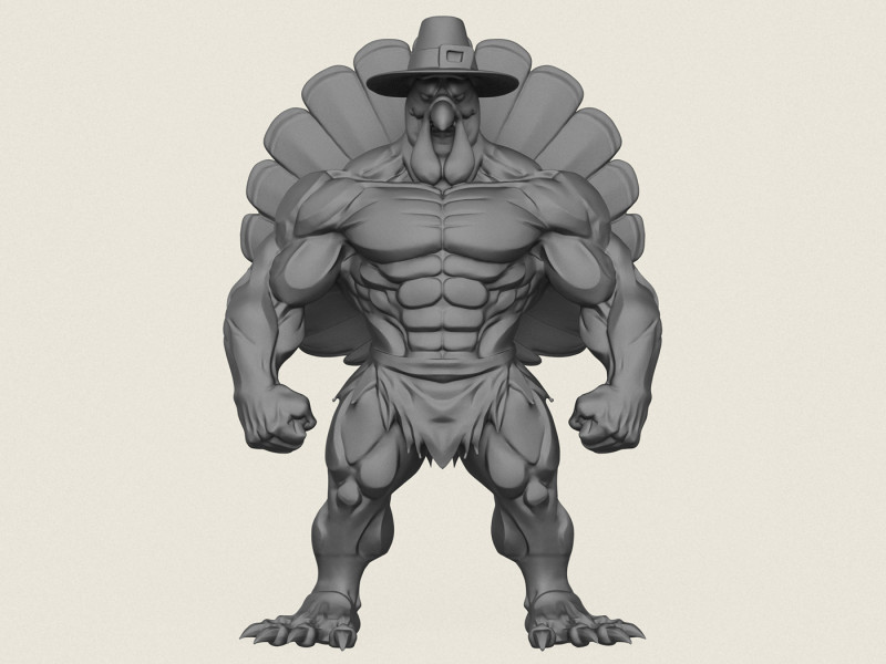 Muscular Turkey Man 3D Print Model .c4d .max .obj .3ds .fbx .stl .blend 