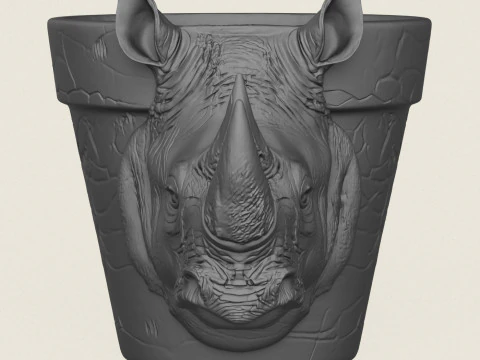 Rhino Head Planter 3D Print Model