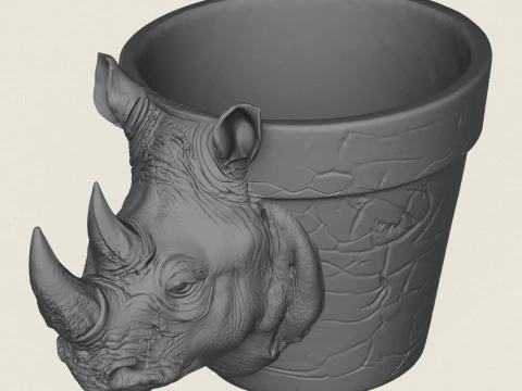 Rhino Head Planter 3D Print Model