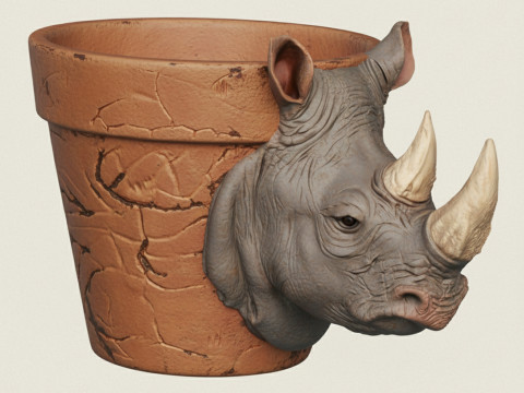 Rhino Head Planter 3D Print Model