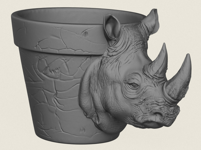 Rhino Head Planter 3D Print Model .c4d .max .obj .3ds .fbx .stl .blend 