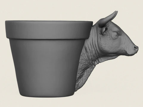 Bull Head Planter 3D Print Model