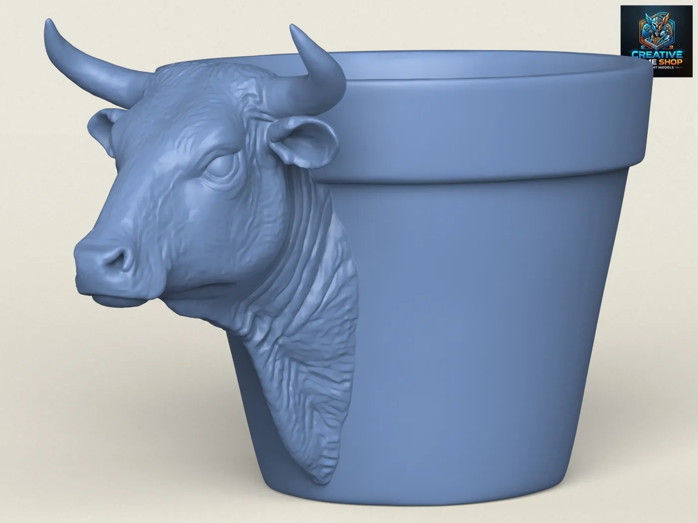 Bull Head Planter 3D Print Model .c4d .max .obj .3ds .fbx .stl .blend 