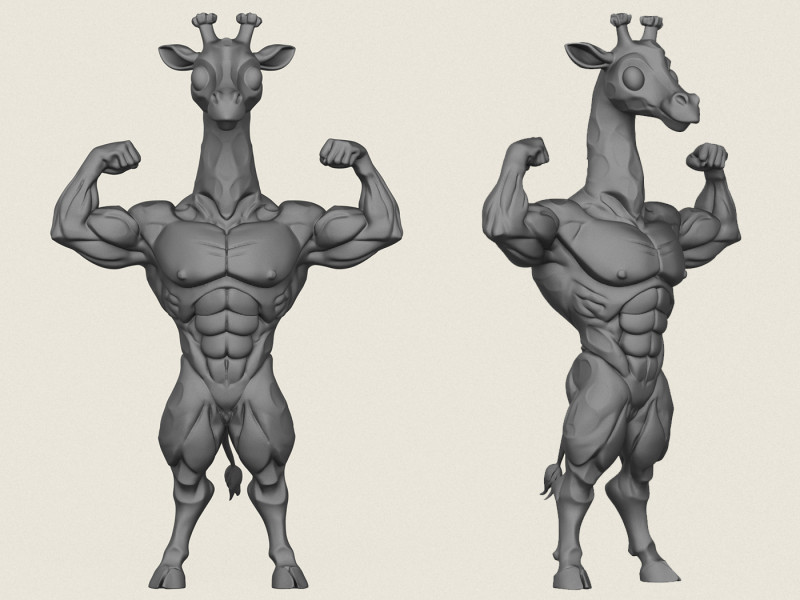 Caractère girafe bodybuilder musculaire Modèles 3D en vedette .c4d .max .obj .3ds .fbx .stl .blend 
