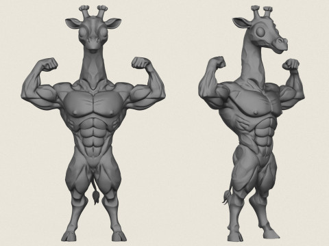 Muscular Bodybuilder Giraffe Character 3D Print Model