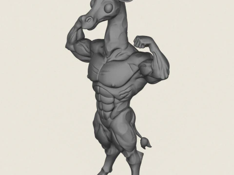 Muscular Bodybuilder Giraffe Character 3D Print Model