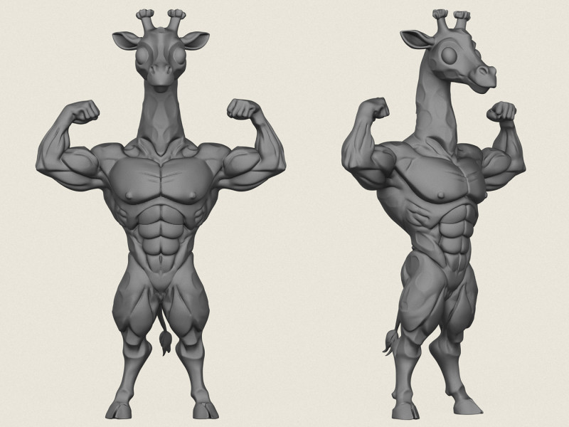Muscular Bodybuilder Giraffe Character 3D Print Model .c4d .max .obj .3ds .fbx .stl .blend 