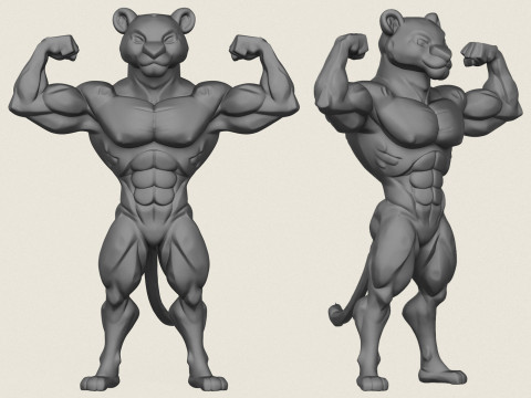 Muscular Bodybuilder Jaguar Character 3D Print Model