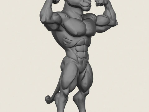 Muscular Bodybuilder Jaguar Character 3D Print Model