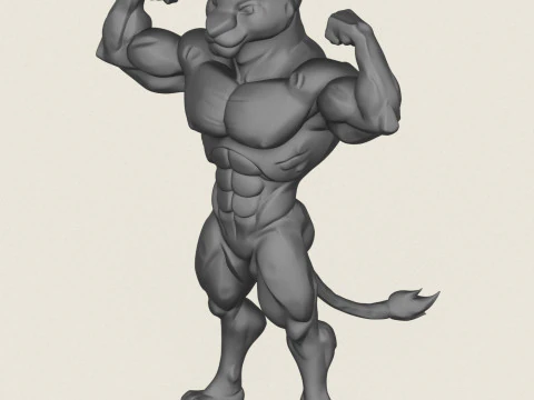 Muscular Bodybuilder Jaguar Character 3D Print Model
