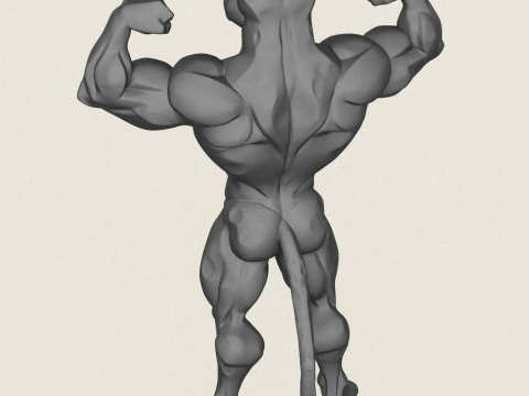 Muscular Bodybuilder Jaguar Character 3D Print Model
