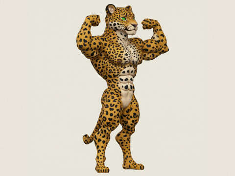 Carattere del giaguaro del bodybuilder muscolare Modello di stampa 3D