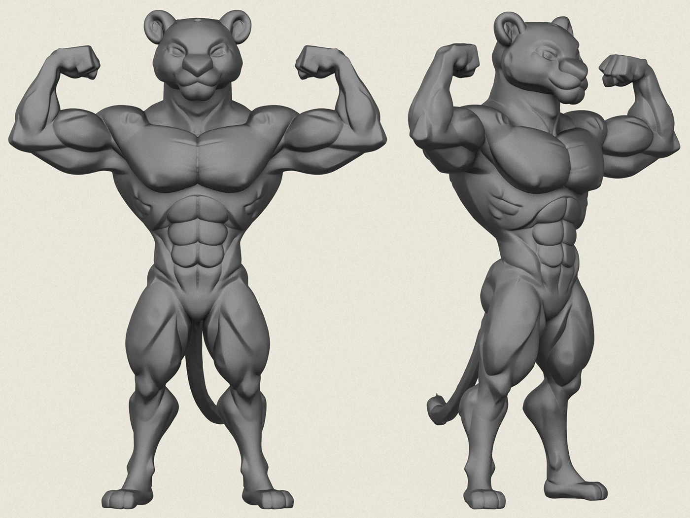 Muscular Bodybuilder Jaguar Character 3D Print Model .c4d .max .obj .3ds .fbx .stl .blend