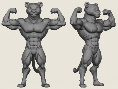 Kaslı Vücut Geliştirmeci Jaguar Karakteri 3D Baskı Modeli