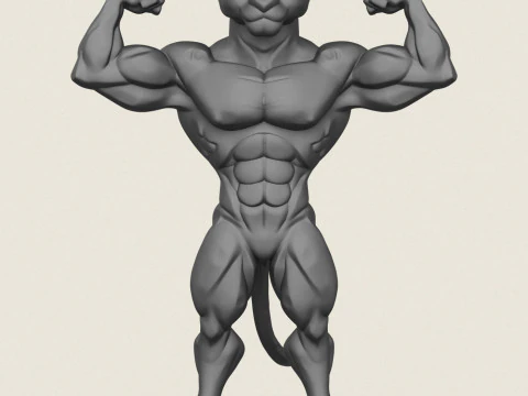 Muscular Bodybuilder Jaguar Character 3D Print Model