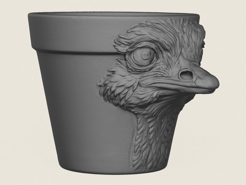 ダチョウの頭のプランター 3Dプリントモデル .c4d .max .obj .3ds .fbx .stl .blend