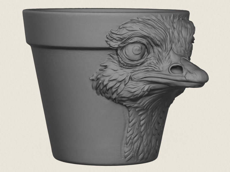 Ostrich Head Planter 3D Print Model .c4d .max .obj .3ds .fbx .stl .blend 