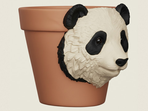 Fioriera con testa di orso panda Modello di stampa 3D