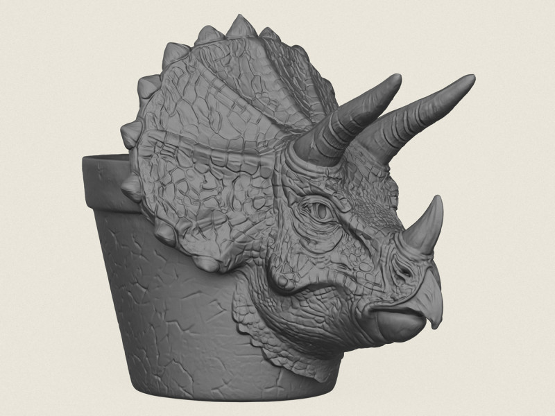 Triceratops Dinosaur Head Planter 3D Print Model .c4d .max .obj .3ds .fbx .stl .blend
