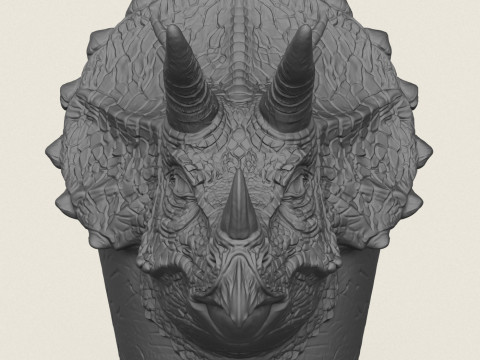 Triceratops Dinosaur Head Planter 3D Print Model