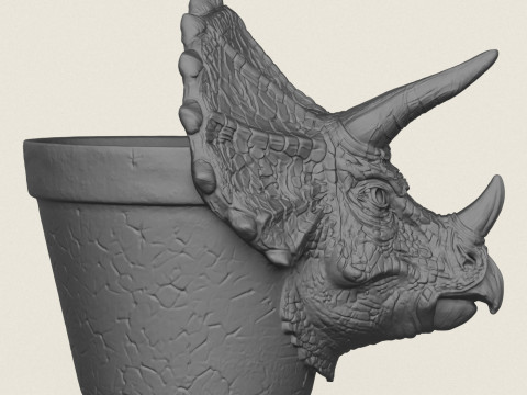 Triceratops Dinosaur Head Planter 3D Print Model