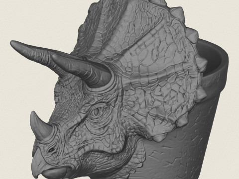 Triceratops Dinosaur Head Planter 3D Print Model