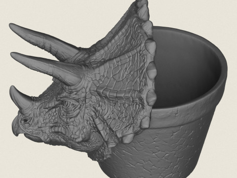 Triceratops Dinosaur Head Planter 3D Print Model