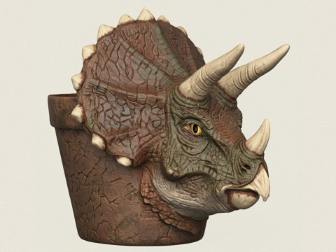 トリケラトプス恐竜の頭プランター 3Dプリントモデル