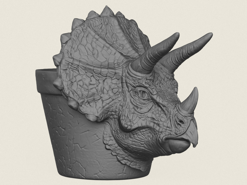 Triceratops Dinosaur Head Planter 3D Print Model .c4d .max .obj .3ds .fbx .stl .blend 