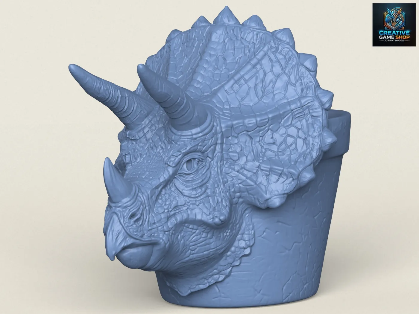 Triceratops Dinosaur Head Planter 3D Print Model .c4d .max .obj .3ds .fbx .stl .blend