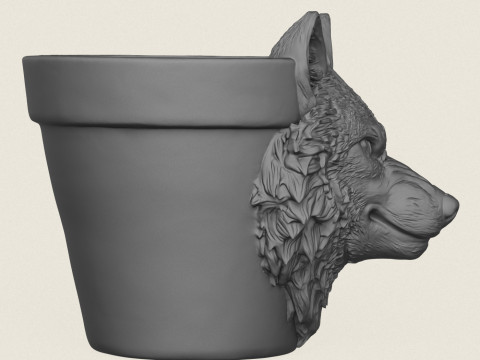 ウルフヘッドプランター 3Dプリントモデル