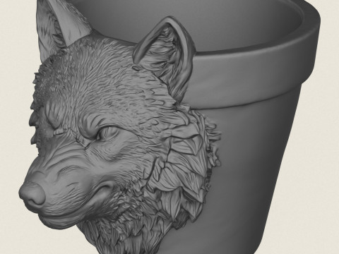 ウルフヘッドプランター 3Dプリントモデル