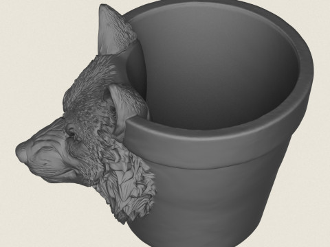 ウルフヘッドプランター 3Dプリントモデル